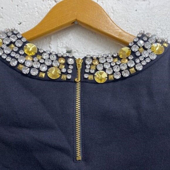 Juicy Couture Vintage Navy Studded Embellished Neck Short Sleeve Blouse sz Small - Picture 3 of 4